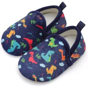 L-RUN Toddler Boys Girls House Slippers Indoor Home Shoes Warm Slipper Socks for Kids Baby Soft Winter Warm Walking Shoes(Dark Blue Dinosaur)