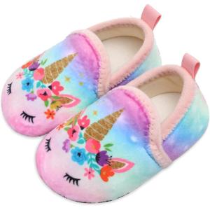 L-RUN Toddler Boys Girls House Slippers Indoor Home Shoes Warm Slipper Socks for Kids Baby Soft Winter Warm Walking Shoes(F_pink)