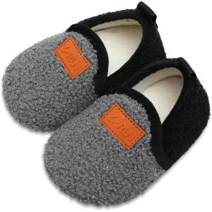 L-RUN Toddler Boys Girls House Slippers Indoor Home Shoes Warm Slipper Socks for Kids Baby Soft Winter Warm Walking Shoes(L_grey Black)