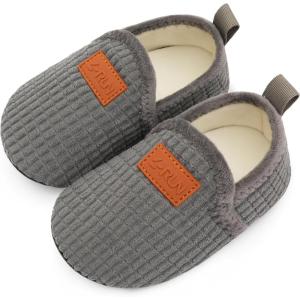 L-RUN Toddler Boys Girls House Slippers Indoor Home Shoes Warm Slipper Socks for Kids Baby Soft Winter Warm Walking Shoes(Plaid Grey)