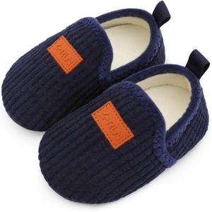 L-RUN Toddler Boys Girls House Slippers Indoor Home Shoes Warm Slipper Socks for Kids Baby Soft Winter Warm Walking Shoes(Plaid Navy)