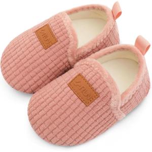 L-RUN Toddler Boys Girls House Slippers Indoor Home Shoes Warm Slipper Socks for Kids Baby Soft Winter Warm Walking Shoes(Plaid Pink)