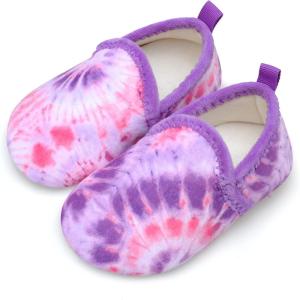 L-RUN Toddler Boys Girls House Slippers Indoor Home Shoes Warm Slipper Socks for Kids Baby Soft Winter Warm Walking Shoes(Purple Tie Die)
