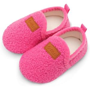 L-RUN Toddler Boys Girls House Slippers Indoor Home Shoes Warm Slipper Socks for Kids Baby Soft Winter Warm Walking Shoes(Rose Red Curls)