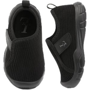 L-RUN Toddler Slippers Barefoot Boys’ Girls’ Corduroy Shoes for Indoor and Outdoor Play Breathable School Shoes for Kids(Black)