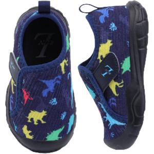 L-RUN Toddler Slippers Barefoot Boys’ Girls’ Corduroy Shoes for Indoor and Outdoor Play Breathable School Shoes for Kids(Navy Dinosaur)