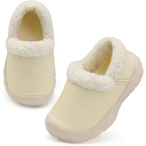 L-RUN Toddler Slippers Boys Girls Winter Warm Shoes Soft-Soled Plush-Lined Slip-on Kids Winter Footwear Wide House Shoes(Beige)