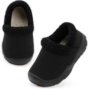 L-RUN Toddler Slippers Boys Girls Winter Warm Shoes Soft-Soled Plush-Lined Slip-on Kids Winter Footwear Wide House Shoes(Black)