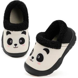 L-RUN Toddler Slippers Boys Girls Winter Warm Shoes Soft-Soled Plush-Lined Slip-on Kids Winter Footwear Wide House Shoes(Cartoons)