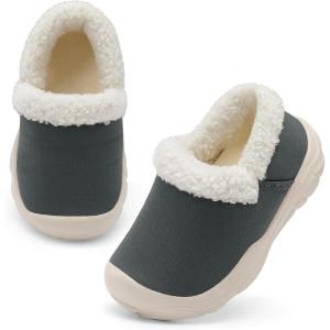 L-RUN Toddler Slippers Boys Girls Winter Warm Shoes Soft-Soled Plush-Lined Slip-on Kids Winter Footwear Wide House Shoes(Dark Grey)