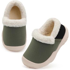 L-RUN Toddler Slippers Boys Girls Winter Warm Shoes Soft-Soled Plush-Lined Slip-on Kids Winter Footwear Wide House Shoes(Green)
