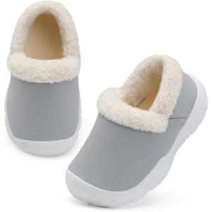 L-RUN Toddler Slippers Boys Girls Winter Warm Shoes Soft-Soled Plush-Lined Slip-on Kids Winter Footwear Wide House Shoes(Light Grey)