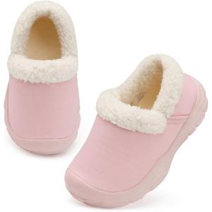 L-RUN Toddler Slippers Boys Girls Winter Warm Shoes Soft-Soled Plush-Lined Slip-on Kids Winter Footwear Wide House Shoes(Pink)
