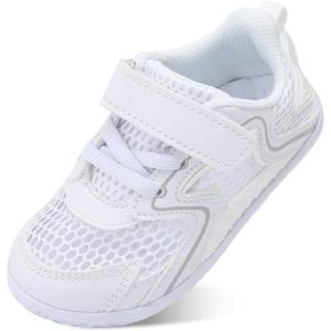 L-RUN Toddler Sneakers Boys Girls Barefoot Summer Walking Shoes Toddler Boy Tennis Shoes Mesh Lightweight(White Silver)