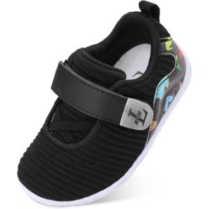 L-RUN Toddler Sneakers Boys Girls Lightweight Shoes Knit Kids Walking Shoes for Indoor Outdoor(Black)