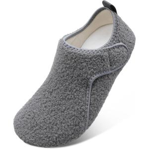 L-RUN Womens Mens House Slippers Indoor Home Shoes Warm Barefoot Slippers Outdoor House Shoes Anti-slip(Grey Curls)