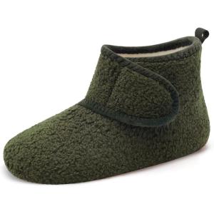 L-RUN Womens Mens House Slippers Non-Slip Warm Booties Slippers for Indoor and Outdoor Lighweight House Shoes Washable(Army Green)