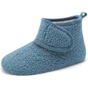 L-RUN Womens Mens House Slippers Non-Slip Warm Booties Slippers for Indoor and Outdoor Lighweight House Shoes Washable(Blue)