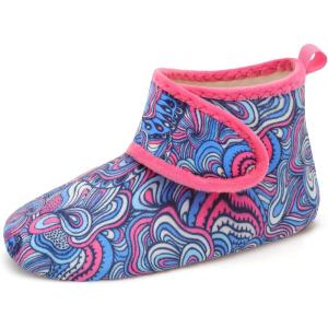 L-RUN Womens Mens House Slippers Non-Slip Warm Booties Slippers for Indoor and Outdoor Lighweight House Shoes Washable(Blue Pattern)