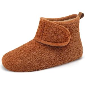 L-RUN Womens Mens House Slippers Non-Slip Warm Booties Slippers for Indoor and Outdoor Lighweight House Shoes Washable(Brown)