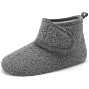 L-RUN Womens Mens House Slippers Non-Slip Warm Booties Slippers for Indoor and Outdoor Lighweight House Shoes Washable(Dark Grey)