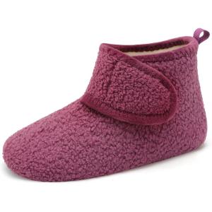 L-RUN Womens Mens House Slippers Non-Slip Warm Booties Slippers for Indoor and Outdoor Lighweight House Shoes Washable(Dark Purple)