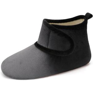 L-RUN Womens Mens House Slippers Non-Slip Warm Booties Slippers for Indoor and Outdoor Lighweight House Shoes Washable(Grey Black)