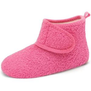 L-RUN Womens Mens House Slippers Non-Slip Warm Booties Slippers for Indoor and Outdoor Lighweight House Shoes Washable(Rose Red)