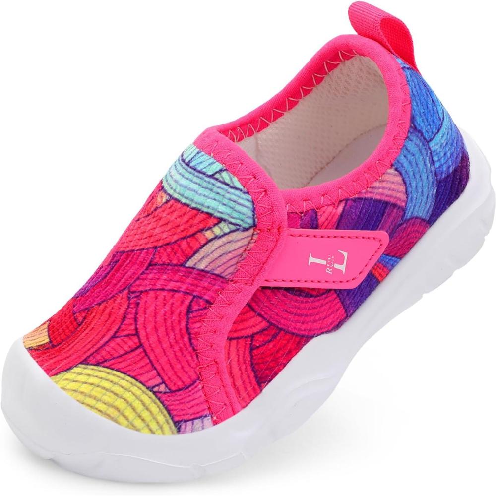 image:imageLRUN Cozy Toddler Slippers Wide Barefoot Kids House Shoes Corduroy Boys Girls Winter Shoes for Indoor and Outdoor PlayColorful Lines