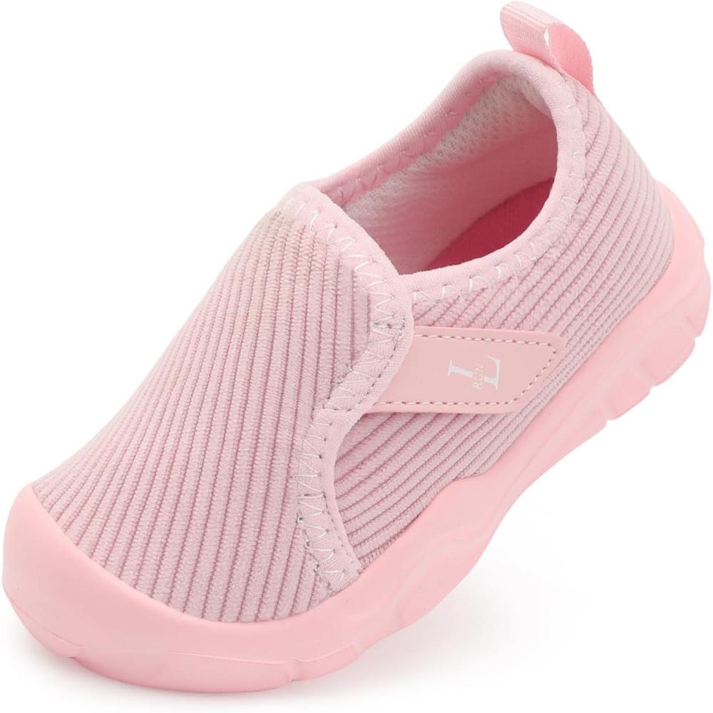 image:imageLRUN Cozy Toddler Slippers Wide Barefoot Kids House Shoes Corduroy Boys Girls Winter Shoes for Indoor and Outdoor PlayPink