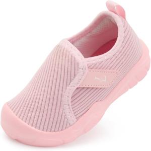 L-RUN Cozy Toddler Slippers Wide Barefoot Kids House Shoes Corduroy Boys Girls Winter Shoes for Indoor and Outdoor Play(Pink)