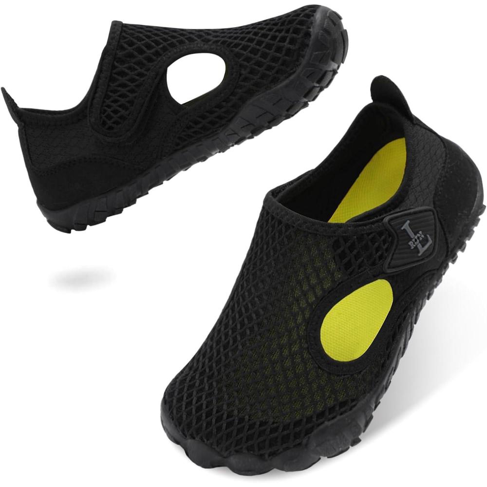 image:imageLRUN Kids Sandals Boys Girls Water Shoes Quick Dry Mesh Beach Shoes Hook amp Loop NonSlip for Swimming Pool Water ParkBlack