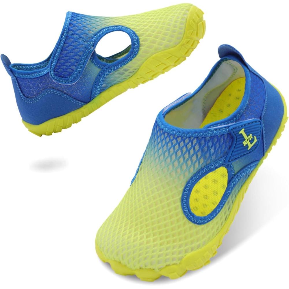 image:imageLRUN Kids Sandals Boys Girls Water Shoes Quick Dry Mesh Beach Shoes Hook amp Loop NonSlip for Swimming Pool Water ParkYellow Navy