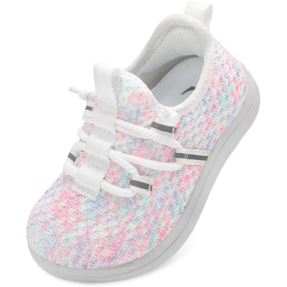 image:imageLRUN Toddler Shoes Barefoot Boys Girls Wide Walking Shoes Kids Zero Drop Minimalist Slip on Tennis Sneakers OutdoorWhite Pink Mix