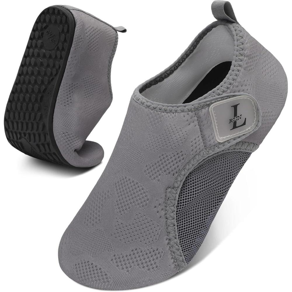 image:imageLRUN Water Shoes Womens Mens Adult QuickDry AntiSlip Mesh Aqua Socks for Beach Swimming Surfing Kayaking Yoga amp OutdoorGrey