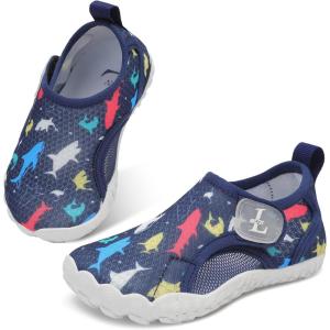 Kids Water Shoes Quick Dry Aqua Socks Breathable Mesh with Hook & Loop Non-Slip Sole for Boys Girls Beach Swim Pool Lake(Navy Fish)