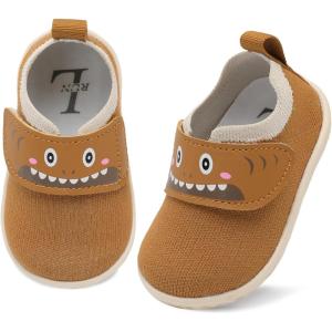 L-RUN Baby Shoes Boys Girls First Walking Shoes Infant Sneakers Toddler Crib Shoes Lightweight Breathable Non-Slip Soles(Brown)