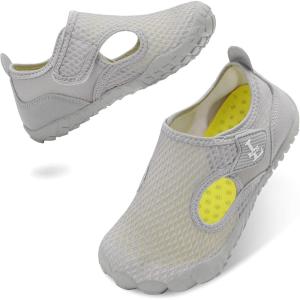 L-RUN Kids Sandals Boys Girls Water Shoes Quick Dry Mesh Beach Shoes Hook & Loop Non-Slip for Swimming Pool Water Park(Light Grey)