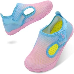 L-RUN Kids Sandals Boys Girls Water Shoes Quick Dry Mesh Beach Shoes Hook & Loop Non-Slip for Swimming Pool Water Park(Purple Blue)