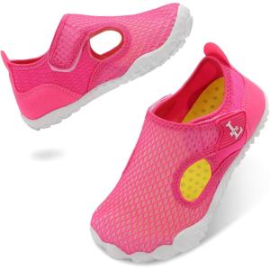L-RUN Kids Sandals Boys Girls Water Shoes Quick Dry Mesh Beach Shoes Hook & Loop Non-Slip for Swimming Pool Water Park(Rose Red)