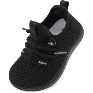 L-RUN Toddler Shoes Barefoot Boys Girls Wide Walking Shoes Kids Zero Drop Minimalist Slip on Tennis Sneakers Outdoor(Black)