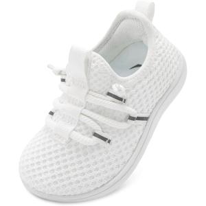 L-RUN Toddler Shoes Barefoot Boys Girls Wide Walking Shoes Kids Zero Drop Minimalist Slip on Tennis Sneakers Outdoor(White)