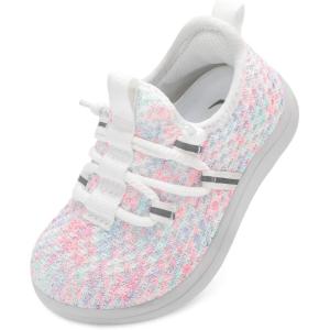 L-RUN Toddler Shoes Barefoot Boys Girls Wide Walking Shoes Kids Zero Drop Minimalist Slip on Tennis Sneakers Outdoor(White Pink Mix)