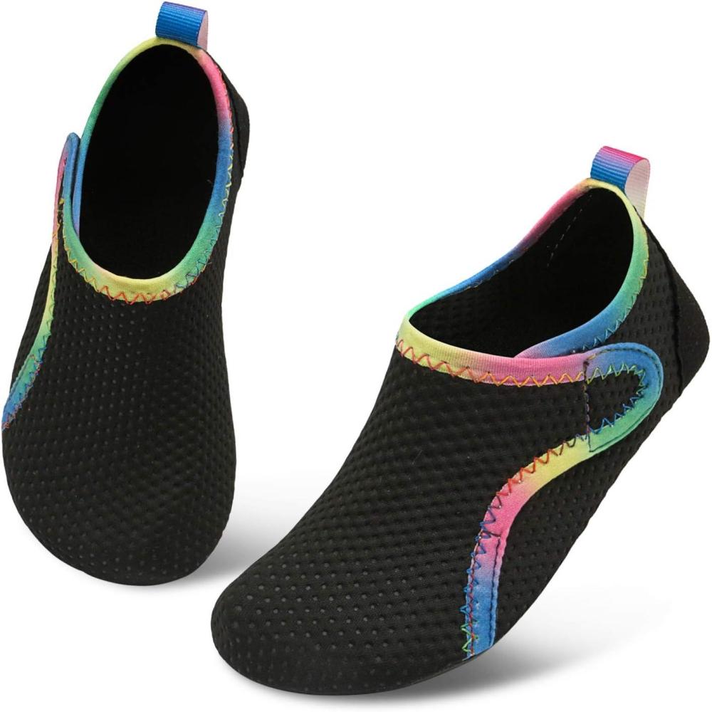 image:imageLRUN Toddler Water Shoes Quick Dry Kids Swim Shoes Barefoot Boys Girls Aqua Socks for Beach Pool Surfing Yoga NonSlipStrip Black Rainbow