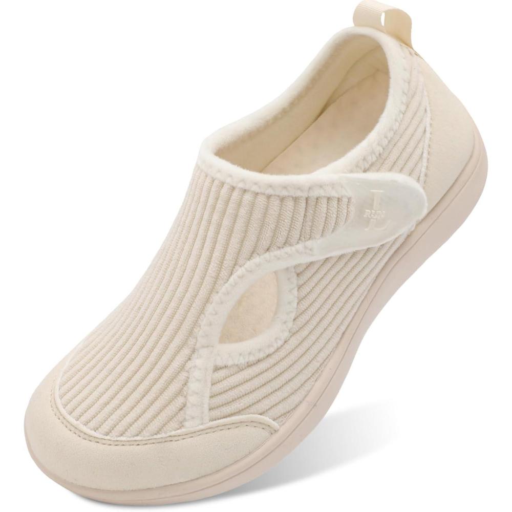 image:imageLRUN Womens Slippers Wide Toe Box Barefoot Diabetic Shoes Women Ladies Winter House Shoes for Indoor and OutdoorIvory Corduroy