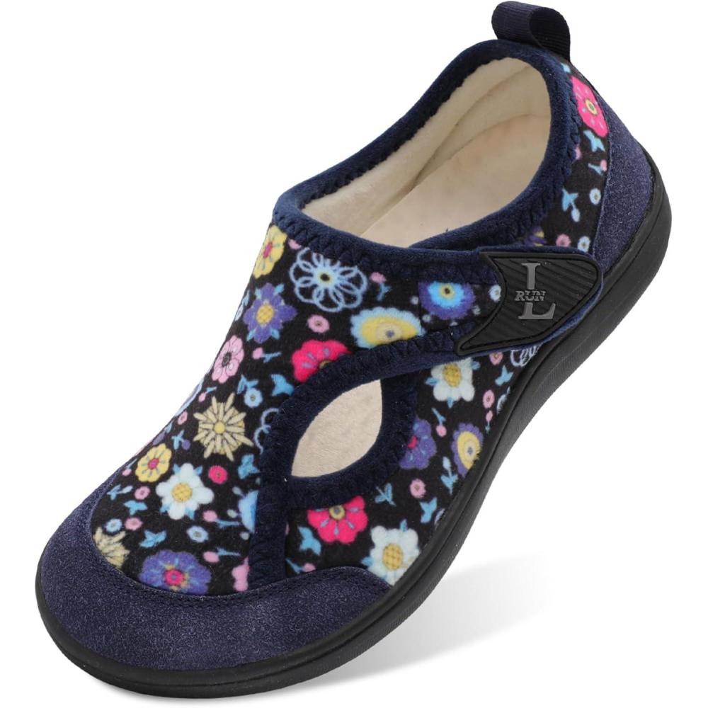 image:imageLRUN Womens Slippers Wide Toe Box Barefoot Diabetic Shoes Women Ladies Winter House Shoes for Indoor and OutdoorNavy Floral