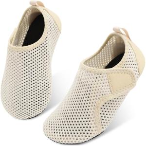 L-RUN Toddler Water Shoes Quick Dry Kids Swim Shoes Barefoot Boys Girls Aqua Socks for Beach Pool Surfing Yoga Non-Slip(Beige)