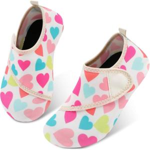 L-RUN Toddler Water Shoes Quick Dry Kids Swim Shoes Barefoot Boys Girls Aqua Socks for Beach Pool Surfing Yoga Non-Slip(Beige Heart)