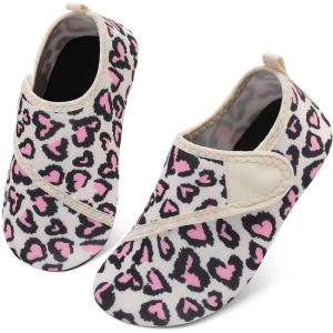 L-RUN Toddler Water Shoes Quick Dry Kids Swim Shoes Barefoot Boys Girls Aqua Socks for Beach Pool Surfing Yoga Non-Slip(Beige Pink Leopard)