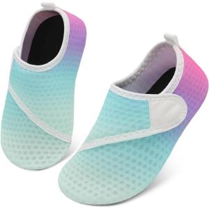 L-RUN Toddler Water Shoes Quick Dry Kids Swim Shoes Barefoot Boys Girls Aqua Socks for Beach Pool Surfing Yoga Non-Slip(Green Purple)